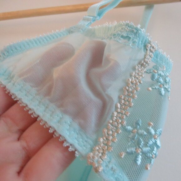 MARIE JO L'AVENTURE Eloise Plunge Floral Lace Bra in Sea Clearwater Green 32E - Picture 12 of 14